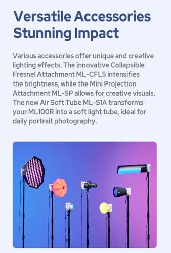 Godox ML100R 110W RGB LED Video Light, with Interchangeable 15° Reflector/1800-10000K CCT/14 Cinematic FX Effects/Multiple Power Options/Supports App Control,for Filming/Live Streaming etc. - Image 5
