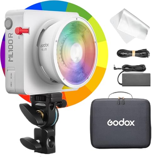 Godox ML100R 110W RGB LED Video Light, with Interchangeable 15° Reflector/1800-10000K CCT/14 Cinematic FX Effects/Multiple Power Options/Supports App Control,for Filming/Live Streaming etc. - Image 1