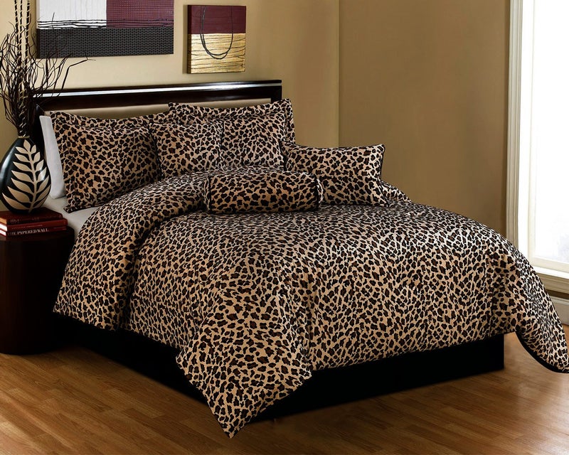 Grand Linen Grand Linen 7 Piece Queen Size Bedding Black Brown Comforter Set Leopard Print Bed in A Bag 