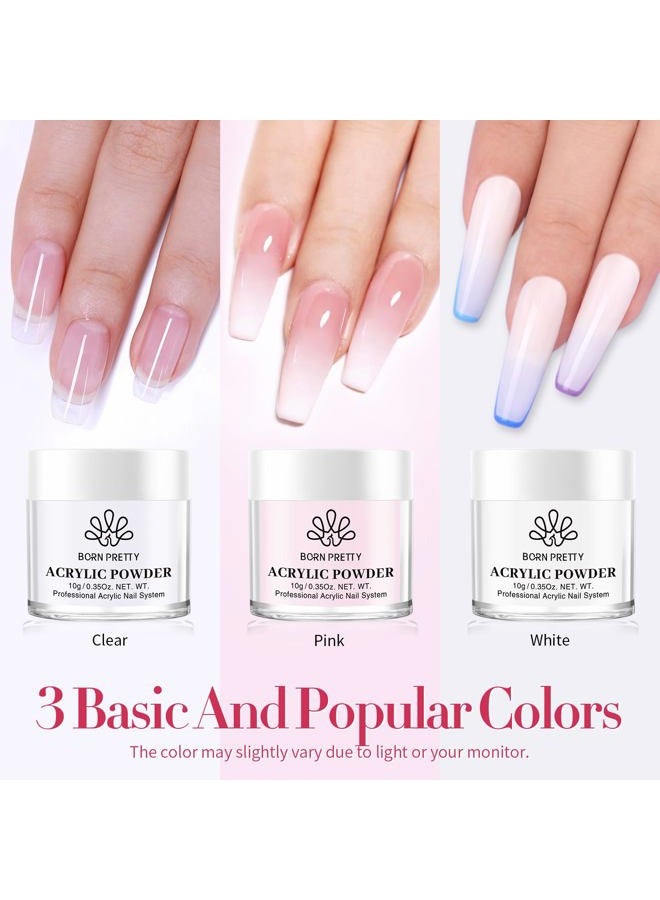 BORN PRETTY Acrylic Nail Kit - Acrylic Powder (Clear, White, Pink) & Liquid Set with Nail Forms, Brush Pen, File & Glass Container - Beginner Friendly - Image 2