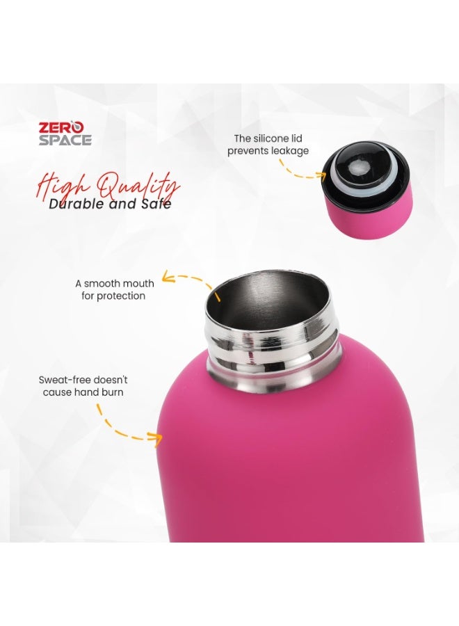 ZeroSpace Stainless Steel Water Bottle, 750ml Insulated Water Bottle for Kids School, Double Wall Water Thermos Flask for Hot & Cold Drinks, Sports Hot Water Bottle (Dark Pink) - Image 3
