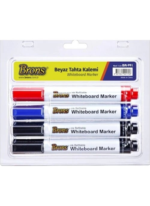 Brons Refillable Whiteboard Marker Set of 4 (BR-991)  - Image 1