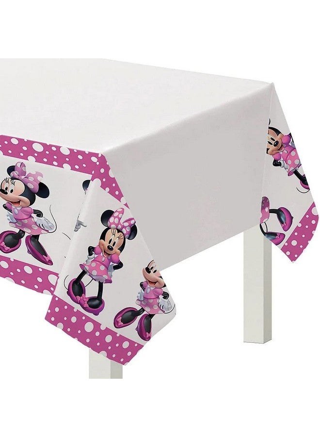 Amscan Minnie Mouse Forever Pink & White Plastic Table Cover 54" X 96" (1 Piece) Disposable Rectangular Tablecloth Ideal For Kids Parties And Special Occasions - Image 1