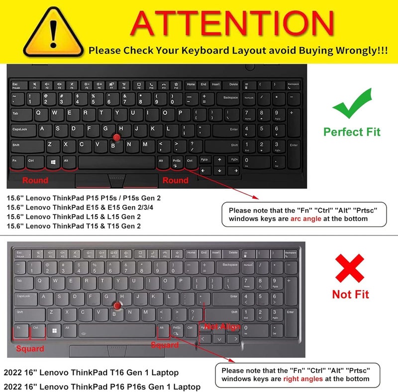 OJOS Keyboard Cover for Lenovo Thinkpad E15, L15, T15, P15, P52, P72, P53, P73, T15 Plus - Black - Image 2