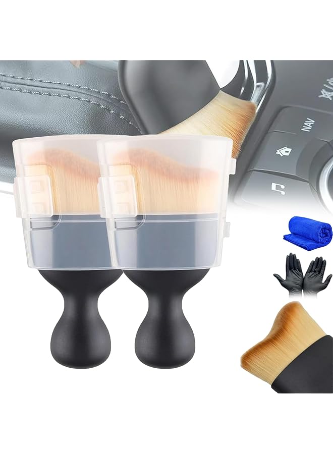 هولامي فرشاة تنظيف داخلية للسيارة - فرشاة تنظيف ناعمة الشعر، مجمعات غبار وأوساخ منحنية، أداة إزالة لفتحات مكيف الهواء ولوحة القيادة والجلد والكمبيوتر، خالية من الخدوش (عبوة من قطعتين) - Image 1