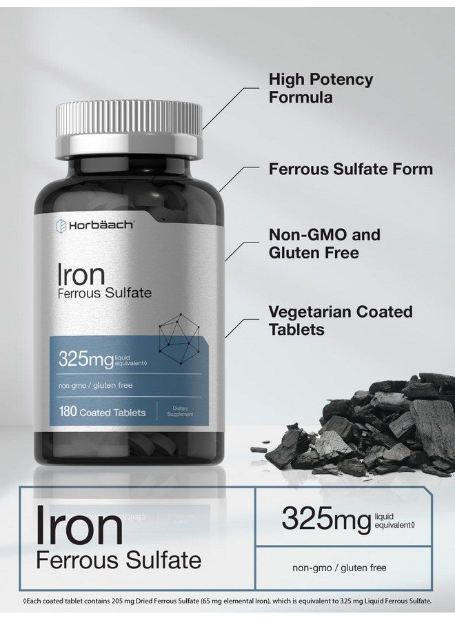 Horbäach Iron Ferrous Sulfate 325mg | 180 Count | Vegetarian, Non-GMO & Gluten Free Dietary Supplement - Image 3