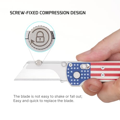 OKNIFE Otacle U1 Folding Pocket Utility Knife, Quick Change Box Cutter with Rail Lock, EDC Razor Knife with Pocket Clip for Office, Factory (Stars&Stripes) - Image 4