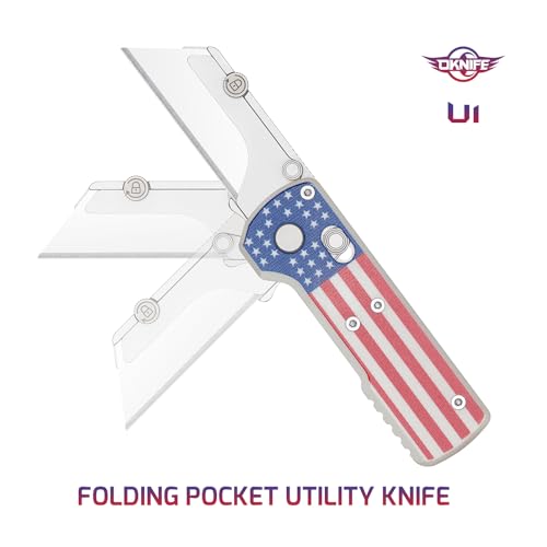 OKNIFE Otacle U1 Folding Pocket Utility Knife, Quick Change Box Cutter with Rail Lock, EDC Razor Knife with Pocket Clip for Office, Factory (Stars&Stripes) - Image 2