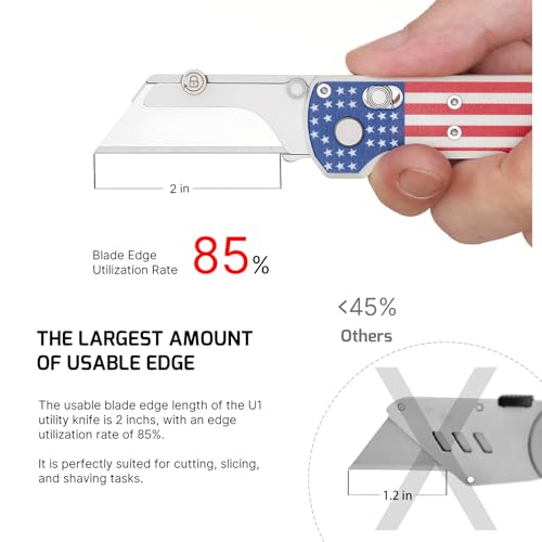 OKNIFE Otacle U1 Folding Pocket Utility Knife, Quick Change Box Cutter with Rail Lock, EDC Razor Knife with Pocket Clip for Office, Factory (Stars&Stripes) - Image 3