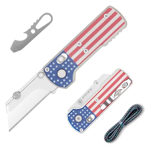 OKNIFE Otacle U1 Folding Pocket Utility Knife, Quick Change Box Cutter with Rail Lock, EDC Razor Knife with Pocket Clip for Office, Factory (Stars&Stripes) - Image 1