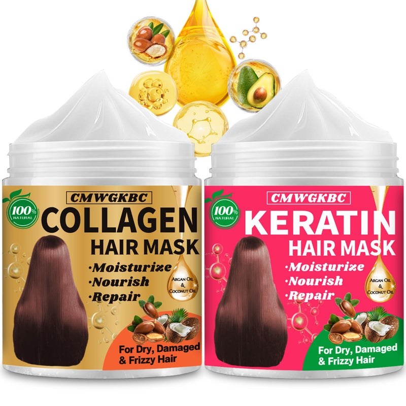 CMWGKBC Collagen Hair Mask & Keratin Hair Mask for Damaged Hair,Keratin Hair Treatment,Repair Deep Conditioner for Dry Hair,Vitamin E Natural Hydrating Hair Mask with Argan Oil All Hair Type,Hair Care Gifts - Image 1