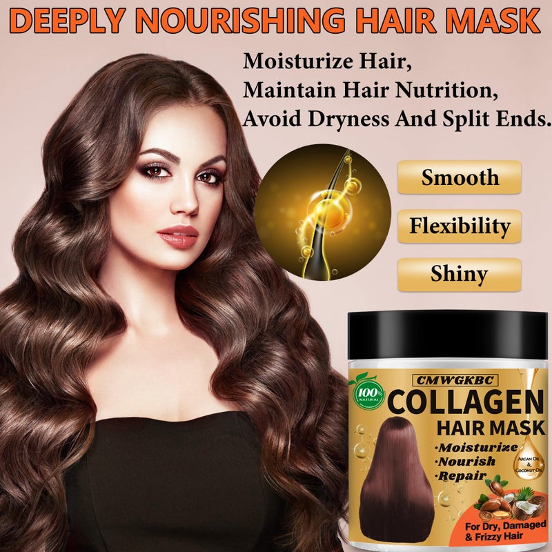 CMWGKBC Collagen Hair Mask & Keratin Hair Mask for Damaged Hair,Keratin Hair Treatment,Repair Deep Conditioner for Dry Hair,Vitamin E Natural Hydrating Hair Mask with Argan Oil All Hair Type,Hair Care Gifts - Image 4