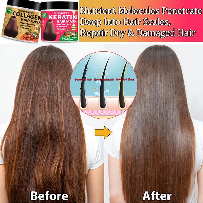 CMWGKBC Collagen Hair Mask & Keratin Hair Mask for Damaged Hair,Keratin Hair Treatment,Repair Deep Conditioner for Dry Hair,Vitamin E Natural Hydrating Hair Mask with Argan Oil All Hair Type,Hair Care Gifts - Image 3