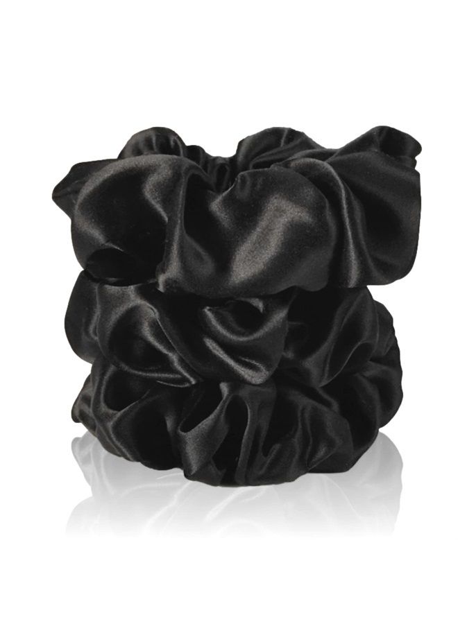 CELESTIAL SILK Mulberry Silk Scrunchies for Hair (Large, Black) - Image 1