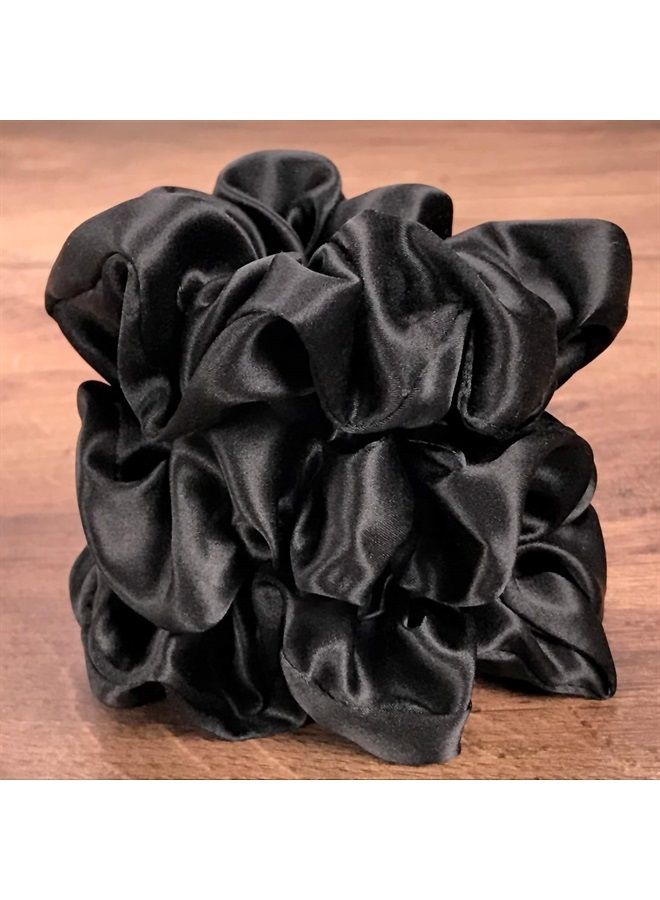 CELESTIAL SILK Mulberry Silk Scrunchies for Hair (Large, Black) - Image 2