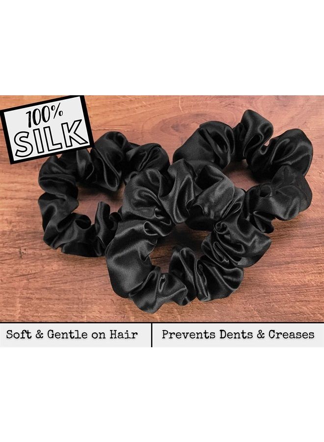 CELESTIAL SILK Mulberry Silk Scrunchies for Hair (Large, Black) - Image 3