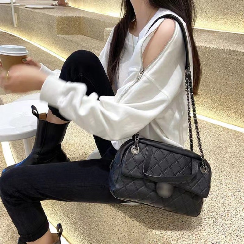 Autumn and Winter long-sleeved off-shoulder zipper sweater womens loose Korean style round neck thin T-shirt womens coat top womens clothing White  - Image 1
