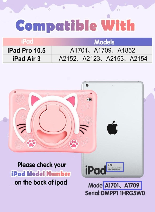 Wazzasoft for iPad Air 3rd Generation Case, Pro 10.5” Case Girls Cute Cat Kawaii Cover Girly 3D Cartoon with Rotating Handle Stand & Strap Soft Silicone Funda for Apple iPad Air 3, Pro 10.5 Cases - Image 2