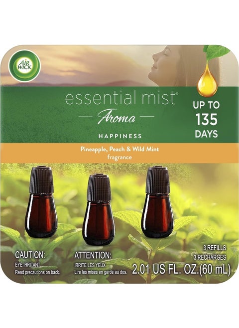 Air Wick Essential Mist Refill, 3 ct, Happiness, Essential Oils Diffuser, Air Freshener, Aroma