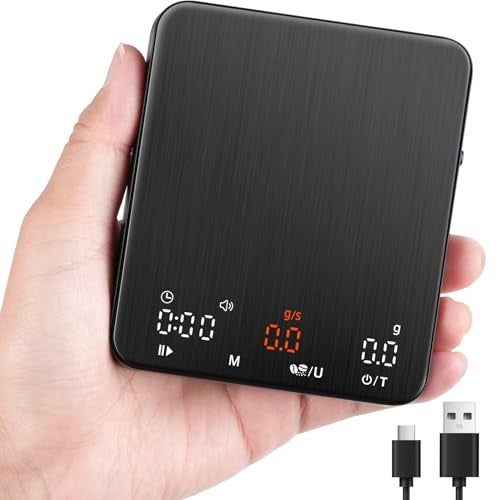 TIPRE Mini Espresso Coffee Scale with Timer & Flow Rate, 2kg/0.1g Precision Digital Coffee Scale, Portable Espresso Scale Rechargeable via USB-C, Triple Brew Modes, LED Display, Mute Mode, g/oz/lb:oz - Image 1