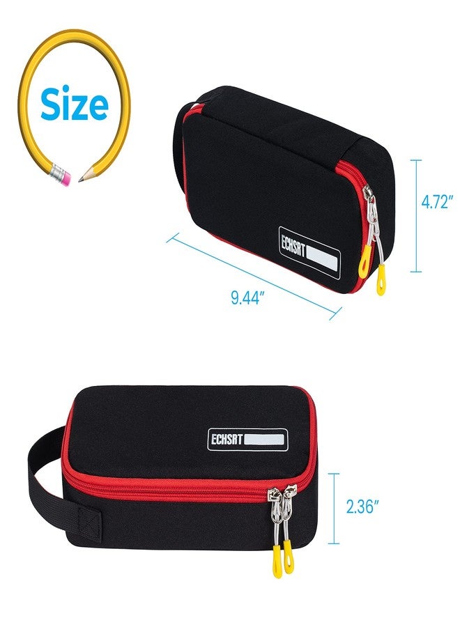 ECHSRT Large Pencil Case, Aesthetic Pen Pouch with Big Capacity, Minimalist Portable Stationery Bag with Handle for Office Organizer Black Pencil Cases - Image 2