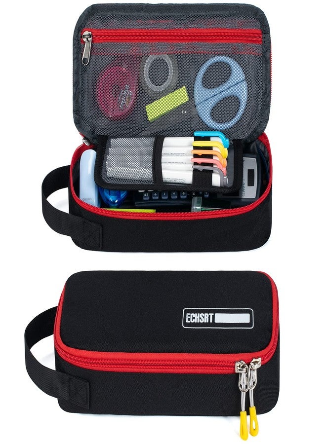 ECHSRT Large Pencil Case, Aesthetic Pen Pouch with Big Capacity, Minimalist Portable Stationery Bag with Handle for Office Organizer Black Pencil Cases - Image 1
