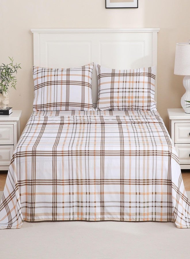 LONAVA Queen Sheet Set 4 Pieces,Z-Taupe Plaid Ultra Soft & Breathable Microbifer Sheets, 1600 Thread Count Hotel Luxury Oeko-Tex Bed Sheets, 14-16 Inch Deep Pocket Durable Wrinkle Free Sheets - Image 1