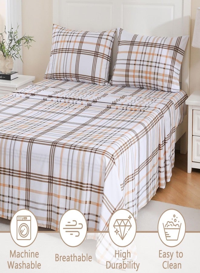 LONAVA Queen Sheet Set 4 Pieces,Z-Taupe Plaid Ultra Soft & Breathable Microbifer Sheets, 1600 Thread Count Hotel Luxury Oeko-Tex Bed Sheets, 14-16 Inch Deep Pocket Durable Wrinkle Free Sheets - Image 3