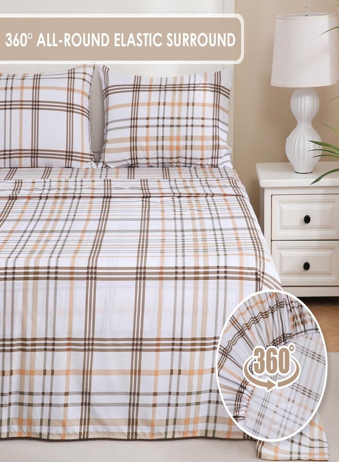 LONAVA Queen Sheet Set 4 Pieces,Z-Taupe Plaid Ultra Soft & Breathable Microbifer Sheets, 1600 Thread Count Hotel Luxury Oeko-Tex Bed Sheets, 14-16 Inch Deep Pocket Durable Wrinkle Free Sheets - Image 5
