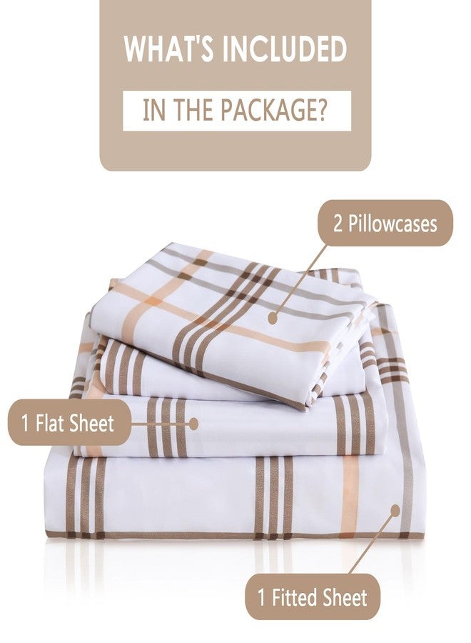 LONAVA Queen Sheet Set 4 Pieces,Z-Taupe Plaid Ultra Soft & Breathable Microbifer Sheets, 1600 Thread Count Hotel Luxury Oeko-Tex Bed Sheets, 14-16 Inch Deep Pocket Durable Wrinkle Free Sheets - Image 4