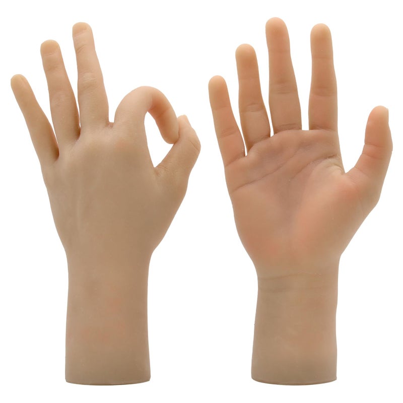 Daofolnt Realistic Silicone male Hand Model Fake Hand Flexible Finger Bendable Acrylic Nail Mannequin Hand for Jewelry Display Nail Art Practiceone pair - Image 2