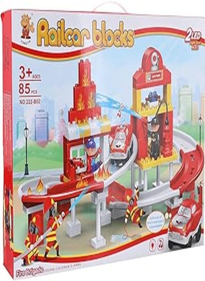 Railcar Fire Brigsde Building Blocks With Sound And Light – 85 Pcs 