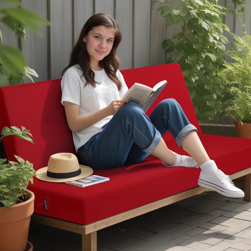 idee-home Outdoor Bench Cushion Waterproof, Bench Cushions for Outdoor Furniture, Patio Porch Swing Replacement Seat Pad with Ties for Garden Backyard, 42 x 18 Inch Red - Image 3