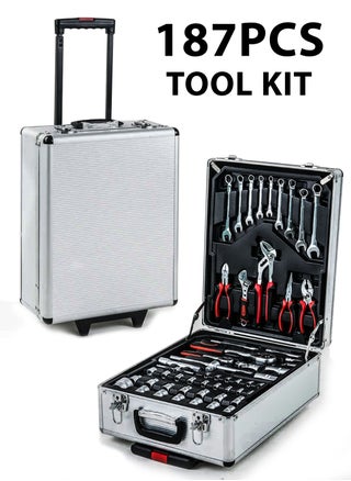 187 Pieces Hand Tool Set with Trolley Bag Professional Automobile Tools for Repairs and Workshops Handymen Mechanics Construction Workers and Home Use Socket Spanner Ratchet Torque Wrench Tools Kit - pzsku/Z9E6B7897524C45F7E445Z/45/_/1726836350/b6da3345-9968-47bb-a28b-86313cecba3a