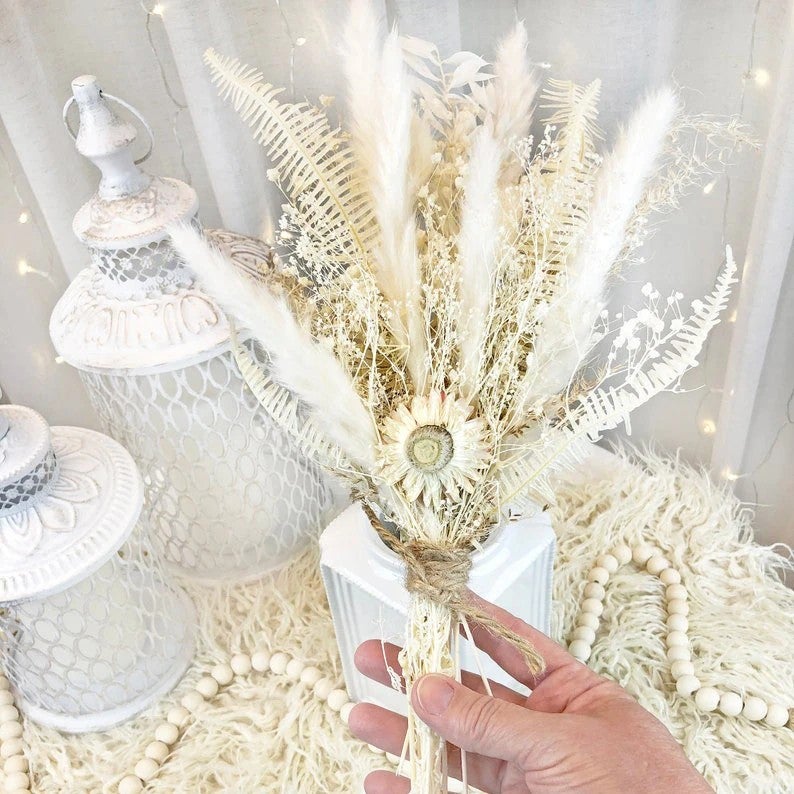 Bluejw Pampas Grass Bouquet - Dried Flowers, Bunny Tails, Gypsophilia, Sword Fern, Italian Ruscus, Straw, Natural Dried Plants - Boho Decor, Babies Breath - Opp Bag - Image 4