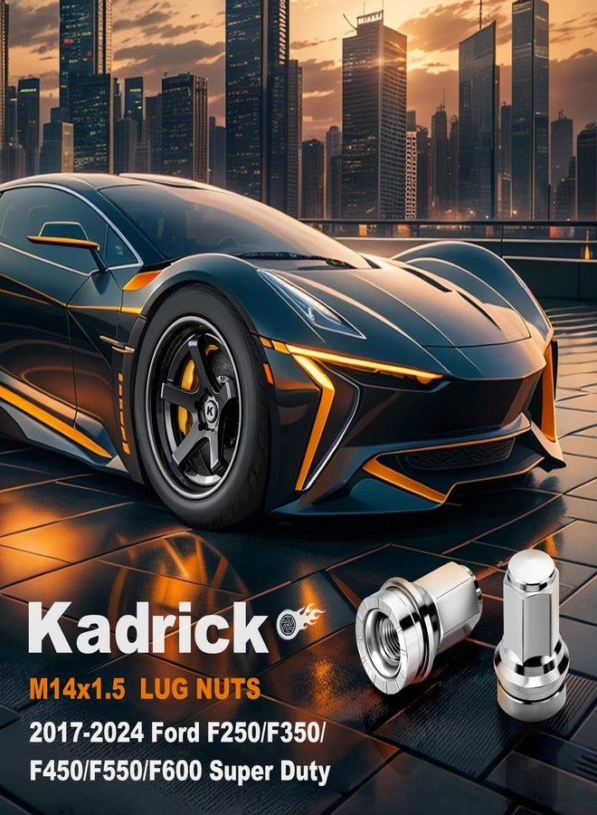 Kadrick 32Pcs M14x1.5 Lug Nuts Replacement for 2017-2024 Ford F250/F350/F450/F550/F600 Super Duty, 21mm Hex 48mm Length Chrome OEM Factory Style Wheel Nuts with Attached Washers Anti-Rust Updated - Image 3