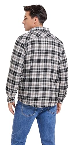 Puwasa Men's Sherpa Lined Cotton Flannel Shirt Jacket Plaid Button Up Jacket Coat for Men with Pocket Black Large - Image 5