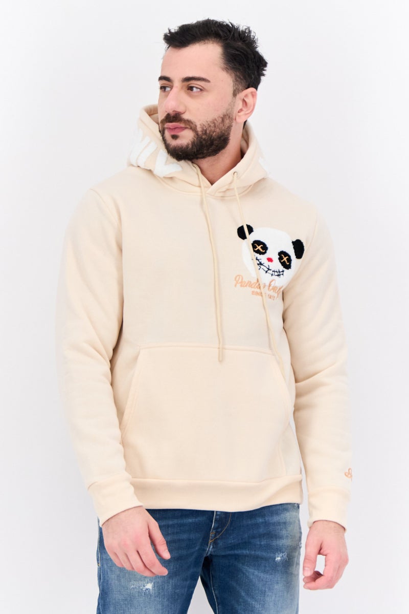 MEMBERS ONLY سويت شيرت رجالي بقلنسوة وأكمام طويلة مطرزة، كريمي - Image 1