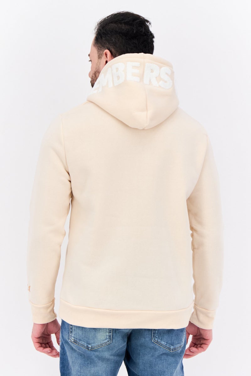 MEMBERS ONLY سويت شيرت رجالي بقلنسوة وأكمام طويلة مطرزة، كريمي - Image 3