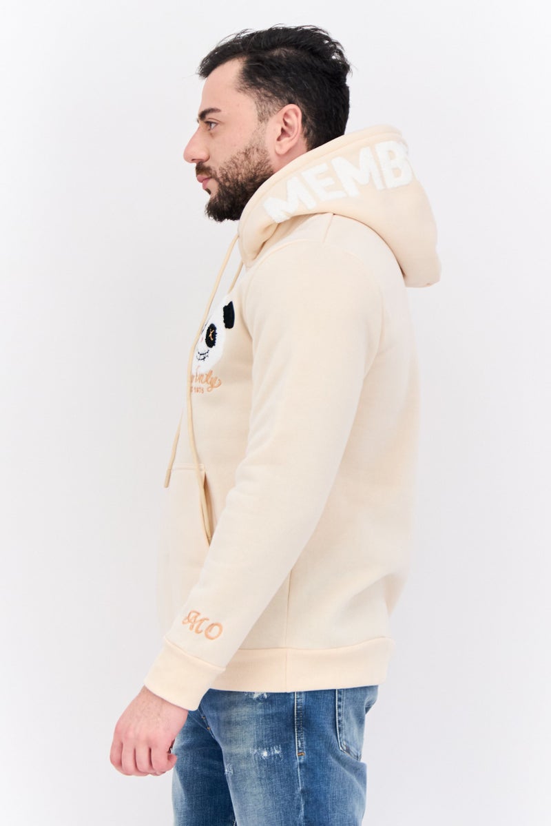 MEMBERS ONLY سويت شيرت رجالي بقلنسوة وأكمام طويلة مطرزة، كريمي - Image 2