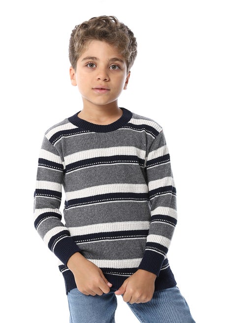 Regular Fit Slip On Boys Pullover_ Grey, Navy Blue & Off White