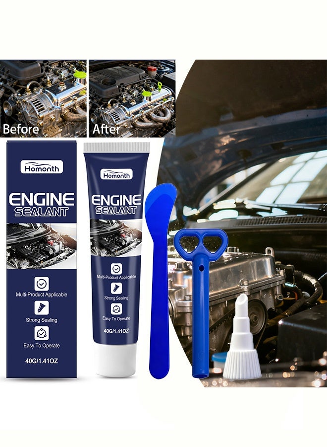 Homonth Engine sealant - Suitable for automotive and motorcycle engines. It provides effective sealing and waterproofing for the engine, dries quickly, has no odor. Comes with 40g in a tube, 1 scraper, 1 roller extruder and 1 nozzle - Image 1
