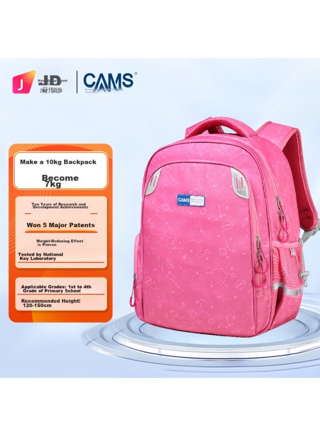 Cams Suspended Weight-reducing Backpack For Primary School Students, Boys And Girls, Grades 1-4, Spine Protection, Ultra-lightweight, Double Shoulder, Starry Sky Pink, S03208 - Image 1