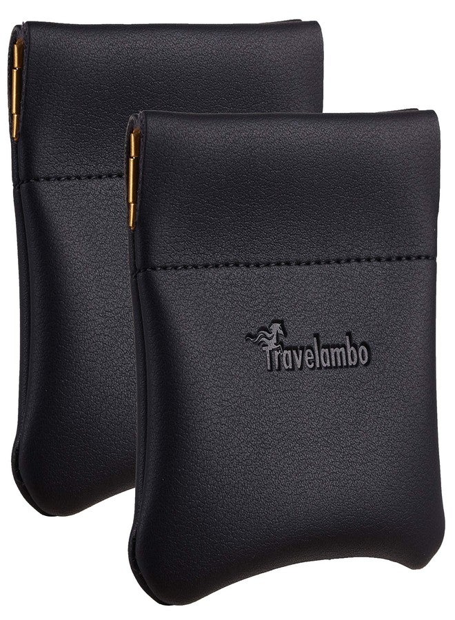 Travelambo Leather Squeeze Coin Purse Pouch Change Holder For Men & Women 2 pcs set (Black) - Image 1