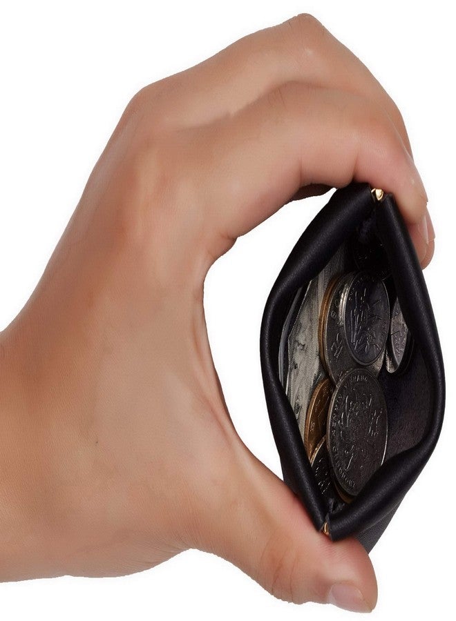 Travelambo Leather Squeeze Coin Purse Pouch Change Holder For Men & Women 2 pcs set (Black) - Image 4