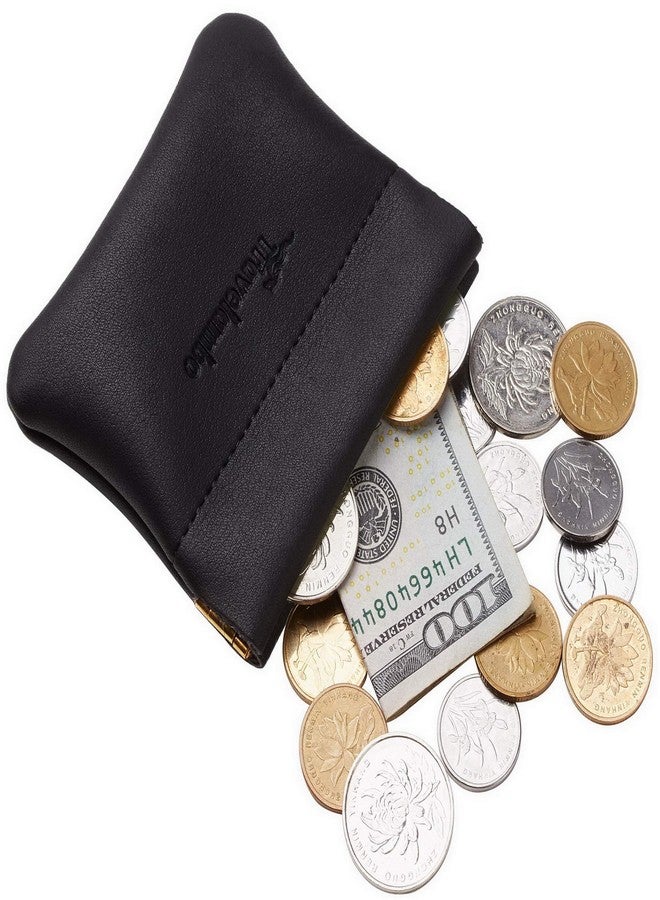 Travelambo Leather Squeeze Coin Purse Pouch Change Holder For Men & Women 2 pcs set (Black) - Image 2