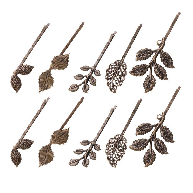minkissy 10PCS Leaf Hair Clip Vintage Hair Pin Retro Bobby Pin Delicate Bronze Hair Barrette Ornament for Women Girl 12345 - Image 1