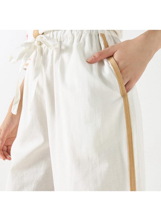 Iconic Iconic Floral Embroidery Wide Leg Pants with Drawstring Closure and Pockets  - Image 4