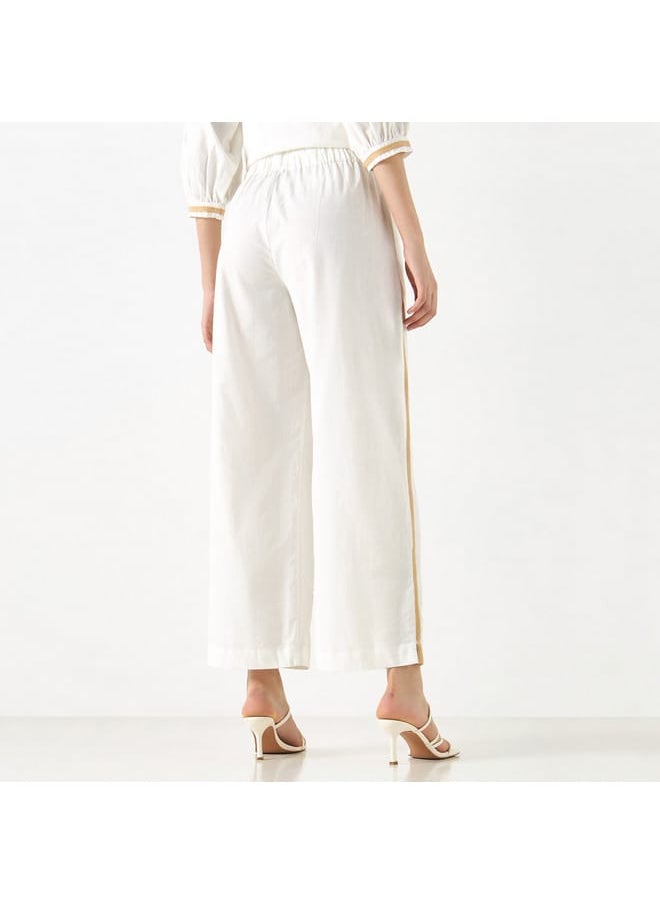 Iconic Iconic Floral Embroidery Wide Leg Pants with Drawstring Closure and Pockets  - Image 3