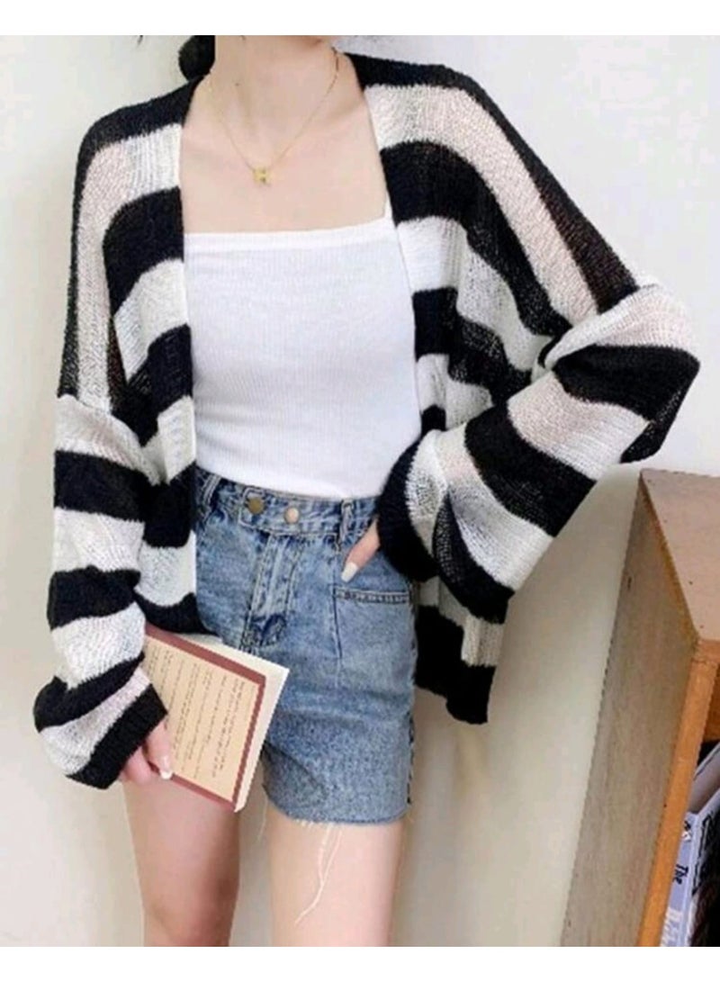Shein 1pc Women Openwork Striped Cardigan - Image 2